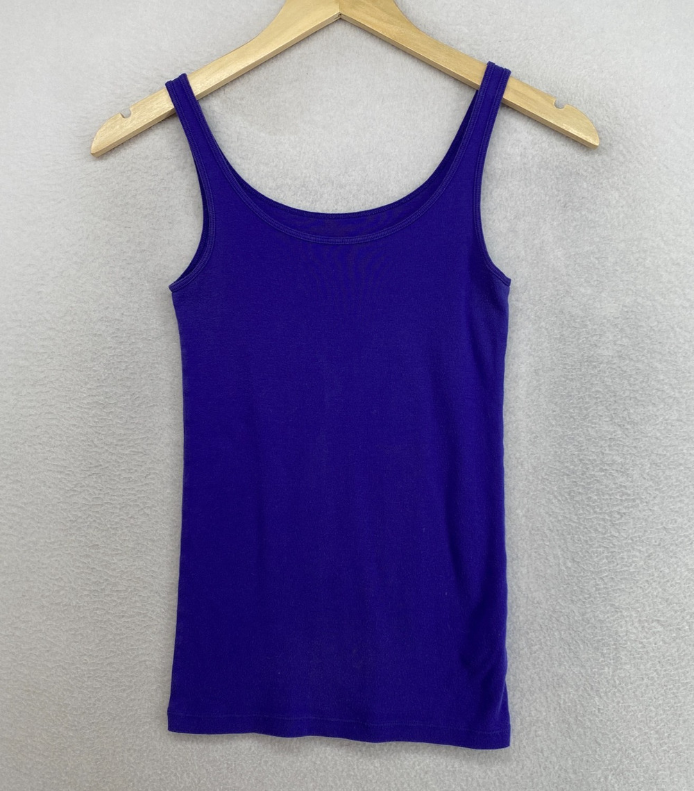EILEEN FISHER Tank Top 2XS Organic Cotton Ribbed Jersey Slim Cami Shell Purple
